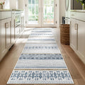 BESTSWEETIE 2x8 Area Rugs for Living Room Washable Moroccan Farmhouse Neutral Geometric Low Pile Non-Slip Soft Print Pattern Rug for Bedroom Kitchen Dining Room Entryway Blue/Brown