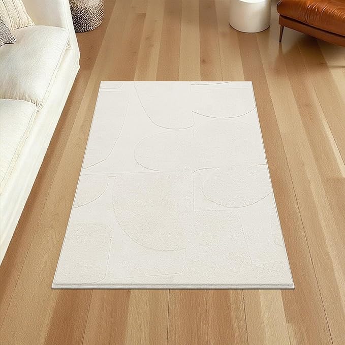 SHACOS Soft Cozy Fluffy Abstract Geometric High Low Pile Runner Rugs 2'x6' Non Slip Washable Scandinavian Minimalist Rug Modern Carpet Runner for Living Room Bedroom Bathroom Hallway, Cream