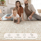 5x7 Area Rug Living Room: Washable Boho Geometric Moroccan Rug Neutral Modern Farmhouse Indoor Soft Non Slip Ultra Thin Printed Pattern Carpet for Dining Room Bedroom Nursery Home (BeigeBrown, 5'x7')