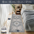 PURRUGS Vintage Farmhouse Boho Runner Rug 2x6 ft, Non-Slip Machine Washable Rug, Accent Oriental Area Rug for Kitchen, Hallway, Entryway, Bedroom, Living Room & Dining Room, Periwinkle Gray/Soft Ivory