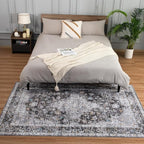 4x6 Washable Rug – Boho Non-Slip Indoor Area Rug for Living Room, Bedroom, Dining Room, Entryway – Charcoal Grey and Ivory with Blue Highlights