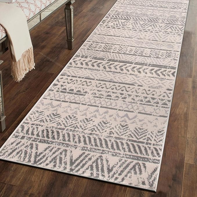 Rugshop Geometric Boho Perfect for high Traffic Areas of Your Living Room,Bedroom,Home Office,Kitchen Runner Rug 2'7" x 8' Gray