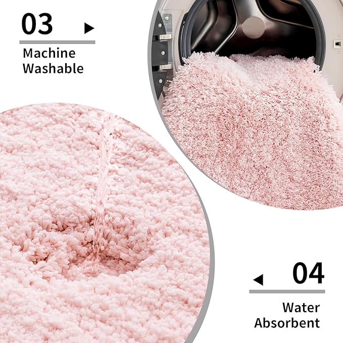 Pink Bathroom Rug 20x32 Non Slip Fluffy Bath Mat for Bathroom Floor Washable Plush Luxury Bath Rug for Tub Soft Shaggy Absorbent Shower Sink Mat