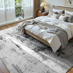 Living Room Rug 7x10 Ink Black Area Rugs Machine Washable Abstract Boho Large Rug Non-Slip Non-Shedding Faux Wool Indoor Vintage Carpet for Bedroom, Classroom, Dining Room, Kids Playroom