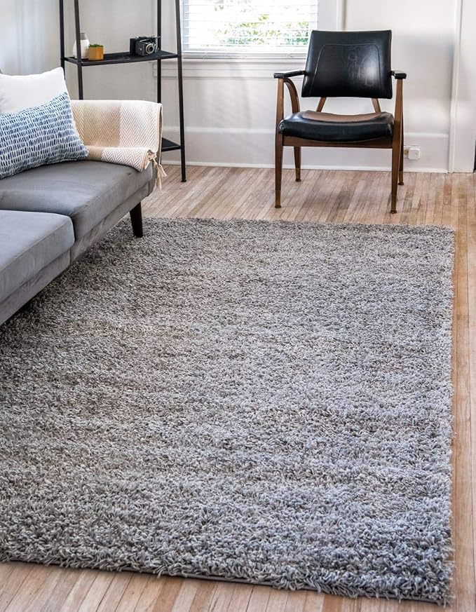 Unique Loom Solid Shag Collection Area Rug (5' 1" x 8' Rectangle Cloud Gray)