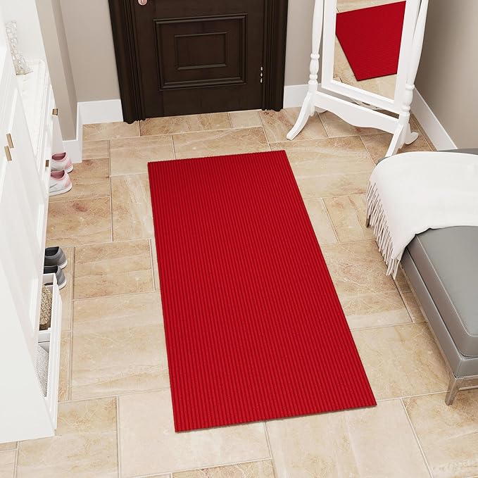 Ottomanson 3'11" x 4' Mud Mat Entryway Rug Scraper Doormat - Non-Slip, Dirt Trapping for Indoor & Outdoor Use - Perfect for Kitchen, Garage, Patio & High-Traffic Areas, Red