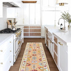 Fame Living Orange Oushak Runner Rug, Modern Runners, Turkish, Eclectic, Floral, Pastel, Washable, Small Throw Rugs, Short Runner for Hallway, Entryway, Laundry, Bedroom, Kitchen, Bathroom, 2'5"x6'5"