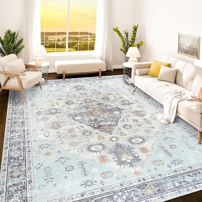 Istana 9x12 Area Rug - Blue 9 x 12 Area Rugs for Living Room - Foldable 9x12 Rugs for Bedroom - Stain Resistant Washable Rug - Eco-Friendly Area Rugs Living Room