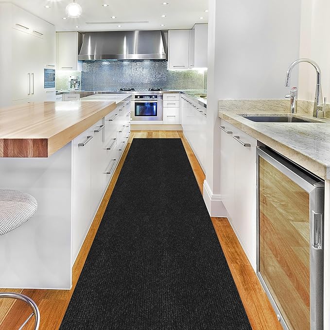 Ottomanson 2'7" x 13' Hallway Runner with Scraper Pile - Extra Durable Non-Slip Rug Mat for Indoor & Outdoor Use - Ideal for Kitchen, Entryway & Garage - High-Traffic Carpet, Black