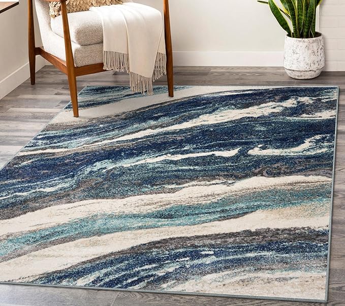 LUXE WEAVERS Lagos Collection 7983 Blue 6x9 Art Deco Area Rug