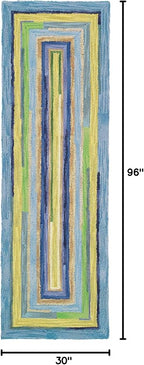 Company C Concentric Squares Runner Rug Wool 2'6" X 8', Sky Striped