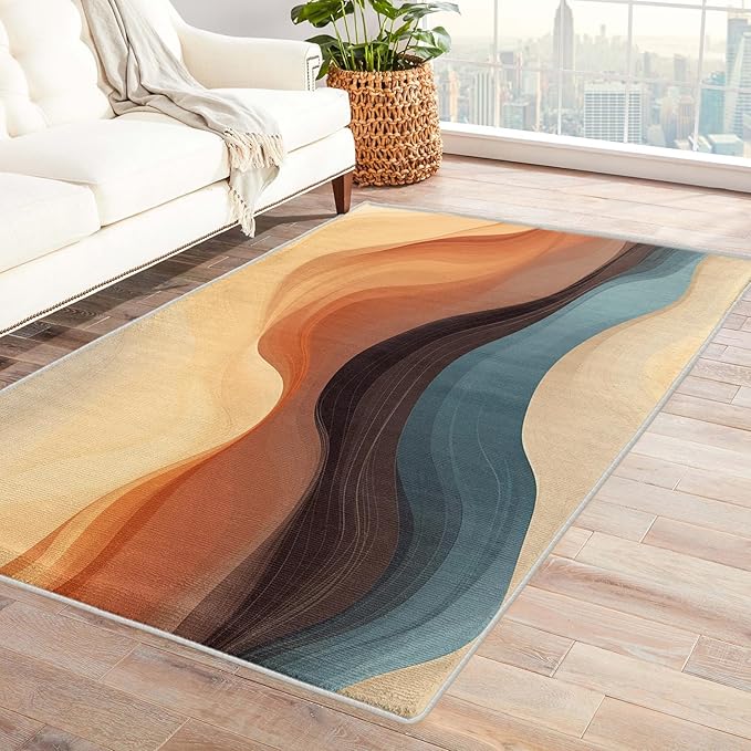 Boho Rug, 5x6 Rug, Vintage Rugs for Living Room Bedroom Dining, Earthy Tones Large Area Rug, Washable Rug Non Slip Soft Indoor Carpet, Kids and Pets Friendly, Boho Home & Room Decor