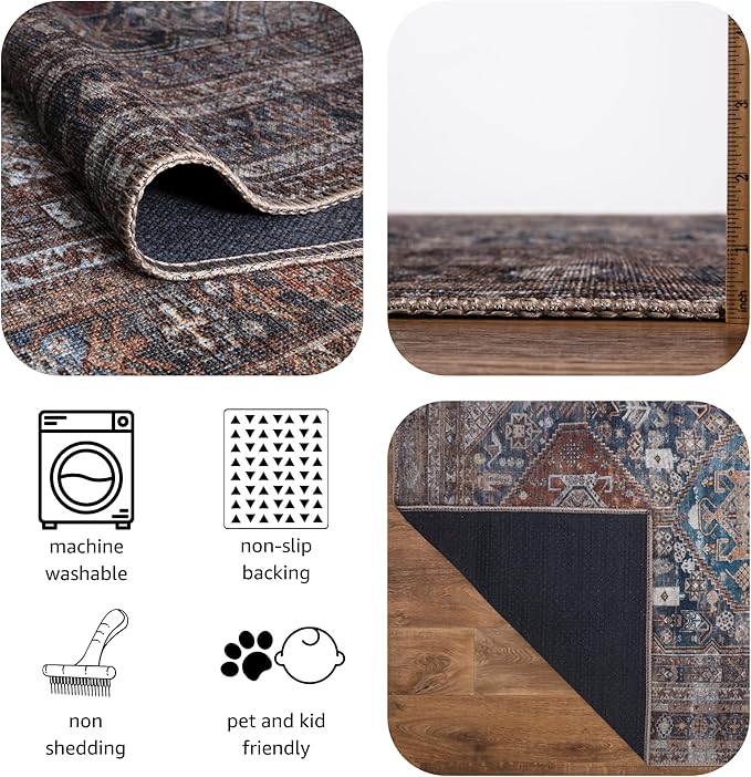 Keen Home Design 8x10 Rug - Machine Washable Area Rug with Non-Slip Backing, Ideal for Living Room, Dining Room, Bedroom - Vintage, Easy Clean, Durable, Low Pile - (8' x 10')