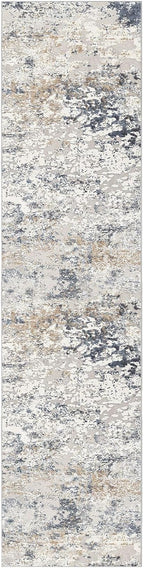 Washable Runner Rug for Hallway: 3x12 Neutral Modern Abstract Low Pile Area Rug with Non-Slip Backing - Carpet for Bedroom Kitchen Laundry Entryway Bathroom Indoor -Beige Blue