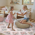 Wonnitar Pink Rugs for Bedroom Girls Nursery, Floral Print 5x7 Washable Rug, Boho Ultra-Thin Non Slip Soft Cozy Carpet for Room Decor Kids Playroom Office Living Room, Pale Pink