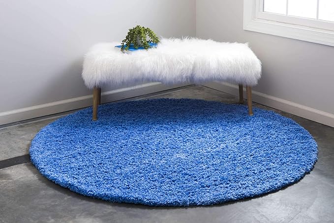 Unique Loom Solid Shag Collection Area Rug (8' Round, Periwinkle Blue)
