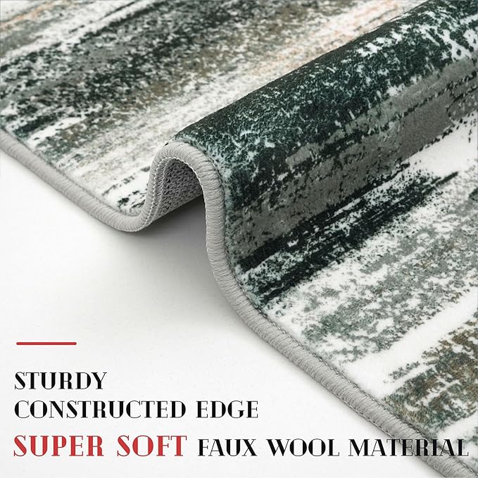 Modern Abstract Entryway Rug Indoor 2x3 Washable Rug Non-Slip Soft Small Area Rug Forest Green Kitchen Mats Thin Print Faux Wool Floor Carpet Throw Rugs for Entrance Bedroom