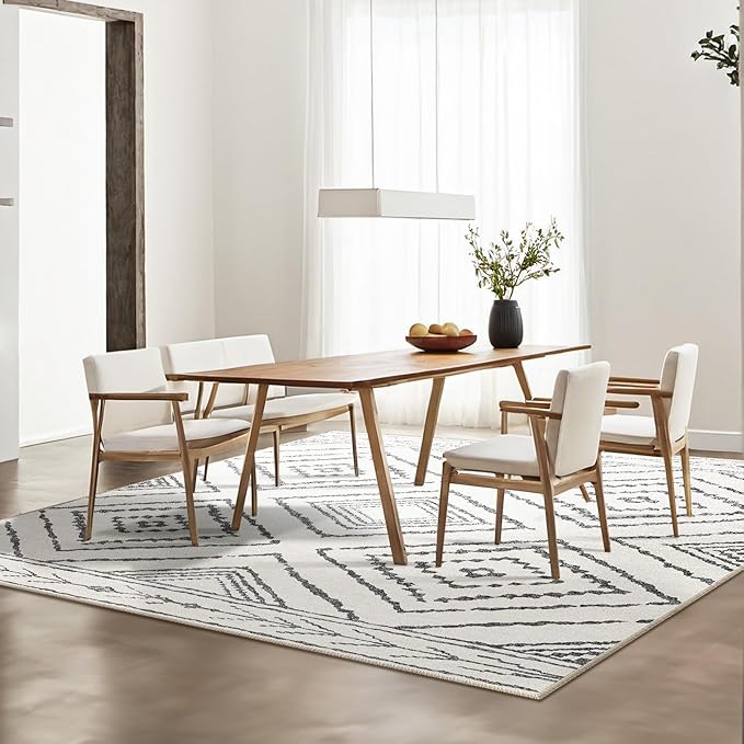Area Rug 8x8 Rug Machine Washable Non-Slip Low Pile Print Pattern Western Rug for Living Room Bedroom Entryway Tribal Series -Navywhite/Black