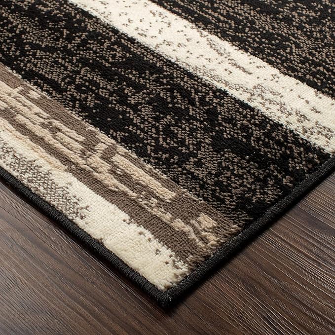 Superior Rockwood 3 Piece Indoor Area Rug Set, Jute Backing, Modern Color Block Decor For Hallway, Entry, Office, Kitchen, Bedroom, Living Room Floors, Plush Rugs, 2' x 3', 3' x 5', 5' x 8', Chocolate