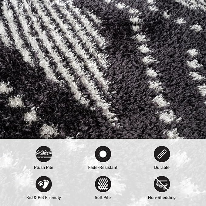 Rugshop Geometric Shag Runner Rug Anthracite Dark Gray and White 2' 3" x 12' Great for Long Hallways, Open Entryways, or Galley Kitchens