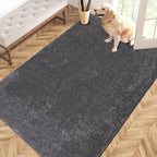 PURRUGS Easy Care Area Rug 4ft x 6ft, Non-Slip Machine Washable Entryway Rug, Dog Door Mat, Stain Resistant Accent Rug for Hallway, Living Room, Bedroom and Mudroom, Light Grey-Dark Grey