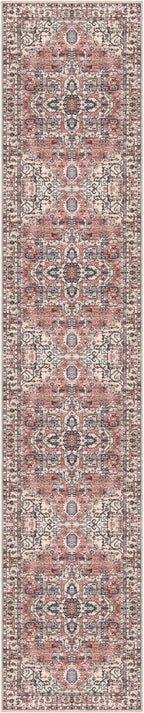 KOZYFLY Runners for Hallways 3x12 Ft Extra Long Washable Faux Wool Thin Hallway Rug Boho Runner Carpet Printed Entryway Rug for Bedroom Stairs Kitchen Living Room Hall, Terracotta/Beige