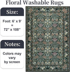 6x9 Black and Green Floral Area Rug for Living Room, Washable Non Slip Rugs for Bedroom Non Slip, Low Pile Large Indoor Accent Carpet for Office, Dining Room, Farmhouse