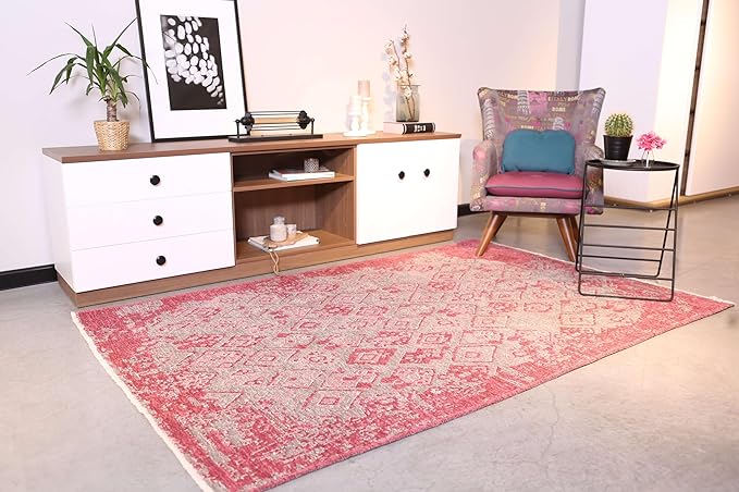 Alfa Rich 5x8 Pink Gray Reversible Washable Area Rugs for Living Room Bedroom Kitchen Decor Rug