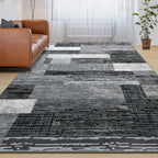 Large Area Rugs,Modern Geometric Patchwork Floor Decor for Bedroom Aesthetic Carpet, Rockwood Collection, Indoor Rugs for Living Room, Dining Room, Nursery, Office, Machine Washable Rug,6x9 Ft Grey