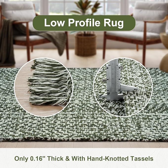 Collive Washable Area Rug 3' x 5', Modern Woven Kitchen Rugs, Olive Green/Cream Braided Cotton Rug Indoor Door Mat Throw Carpet for Entryway Living Room Nursery Mudroom Laundry Room