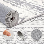 Nakagishi Area Rugs 9x12 Living Room: Washable Boho Large Neutral Modern Soft Farmhouse Rug Stain Resistant Indoor Non-Slip Accent Carpet for Bedroom Nursery Kids Playroom Office Dining Room- Gray
