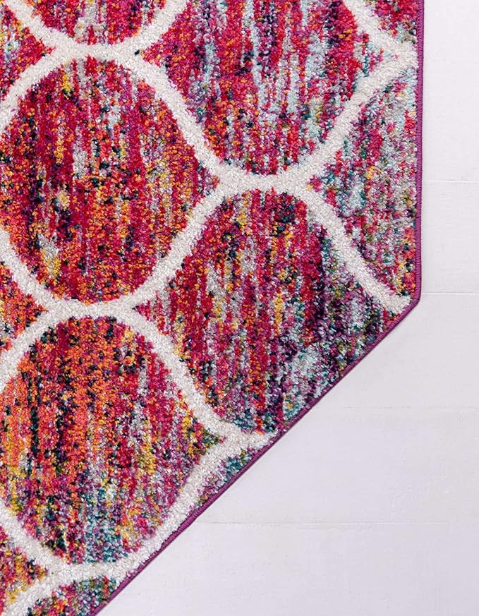 Rugs.com Lattice Frieze Collection Rug – 7' Octagon Multi Medium Rug Perfect for Living Rooms, Kitchens, Entryways