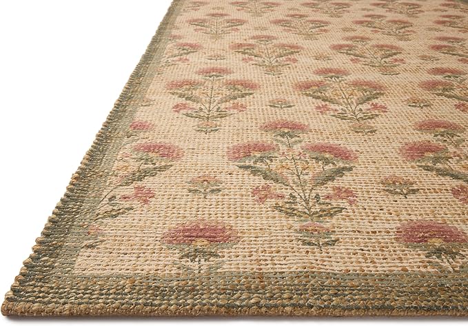 Loloi Chris Loves Julia Rue Collection RUE-01 Sage/Blush 5'-0" x 7'-6" Area Rug Jute Neutral Floral Living Room Bedroom Rug