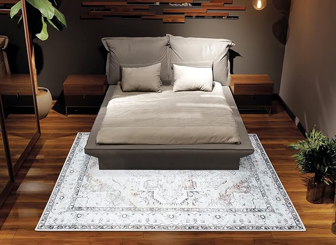Bloom Rugs Washable Non-Slip 9' x 12' Rug - Brown/Beige/Charcoal Traditional Area Rug for Living Room, Bedroom, Dining Room, and Kitchen - Exact Size: 9' x 12'