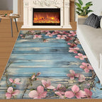 5x8 Vines Kids Rug - Vintage Wood Panels Dining Room Rug, Rural Flowers Area Rugs Indoor Modern Rugs for Bedroom Hardwood Floors Teen Room