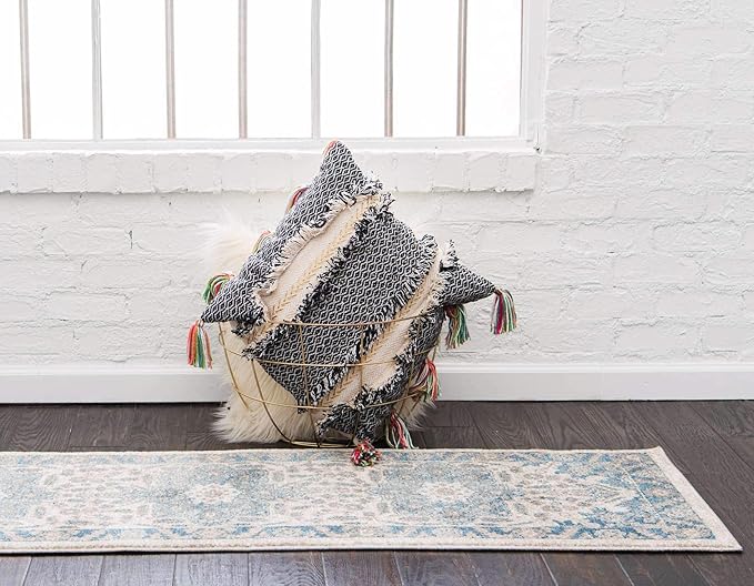 Unique Loom Salzburg Collection Classic Traditional Design Oriental Inspired Border Area Rug (2' 0 x 6' 0 Runner, Beige/Blue)