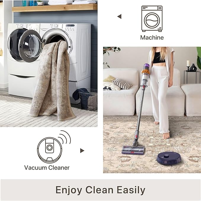 vivorug Beige Runner Rug 2x10 Machine Washable Rug with Non-Slip Backing, Ideal for Kitchen Hallway Entryway Laundry Room - Vintage, Durable, Easy Clean, Low Pile Carpet Runner