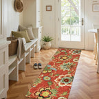 Lahome Floral Red Christmas Runner Rug 2x5, Washable Kitchen Hallway Runner Rug, Vintage Soft Christmas Throw Non-Slip Carpet for Entryway Living Room (2'x5', Red)