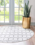 Rugs.com Lattice Trellis Collection Rug – 8 Ft Round White Low-Pile Rug Perfect for Kitchens, Dining Rooms
