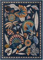 Egypt Floral Washable 5x7 Area Rug for Living Room, Large Boho Bedroom Dining Room Rugs for Under Table, Vintage Non Slip Soft Throw Carpet for Playroom Office Apartment (Dark Blue, 5 x 7)