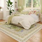 Rugcomf 6x9 Area Rugs Impressionist-Style Vintage Washable Rug Non Slip Low Pile Large Rug for Living Room Bedroom Farmhouse Dining Room Kids Playroom, Beige