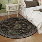 Rugcomf Circle Rug Impressionist-Style Vintage Round Rug 6ft Non Slip Low Pile Small Circular Rug for Bedroom Bathroom Entryway Kids Room Office College Dorm, Black