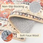 KOZYFLY Boho Area Rug 9x12 Ft Thin Rugs for Living Room Washable Bedroom Rug Non Slip Rugs for Living Room Rust/Orange/Blue Printed Faux Wool Vintage Bedroom Rug Floor Carpet for Dining Room