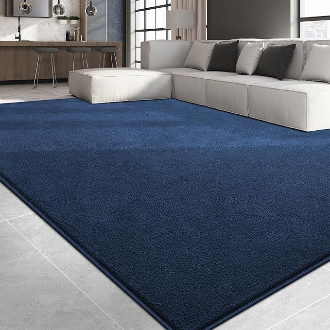 Large Area Rugs for Living Room Bedroom, 7x10 Feet Navy Blue Rug, Minimalist Modern Shag Rug, Soft Thick Memory Foam Indoor Carpet, Non-Slip Washable Rug for Boys Girls Dorm Nursery Room Home Decor