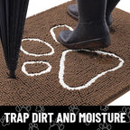 Smiry Dog Door Mat for Muddy Paws, Absorbent Dirt Trapper Non Slip Quick Dry Washable Chenille Mat for Mud Dogs, Entry Rug for Indoor and Outdoor (30x20 Inches, Coffee and White)