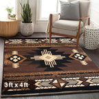 YHSF South West Native American Area Rug C318 - Easy Clean, Thick, Soft, Durable Native Tribal American Indian Inspired Rug for Bedroom/Living Room and more - Chocolate Brown, 3 Feet x 4 Feet 7 Inches