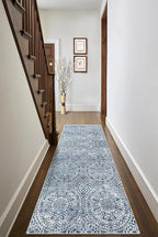 vivorug Blue Runner Rug 2x10 Machine Washable Rug with Non-Slip Backing, Ideal for Kitchen Hallway Entryway Laundry Room - Vintage, Durable, Easy Clean, Low Pile Carpet Runner