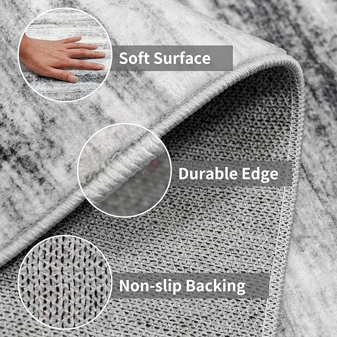 Large Runner Rugs for Hallway 4x16: Non-Slip Washable Wide Carpet - Soft Low-Pile Stain and Spill Resistant Rug for Entryway Living Room Dining Room Balcony Garage Office Grey