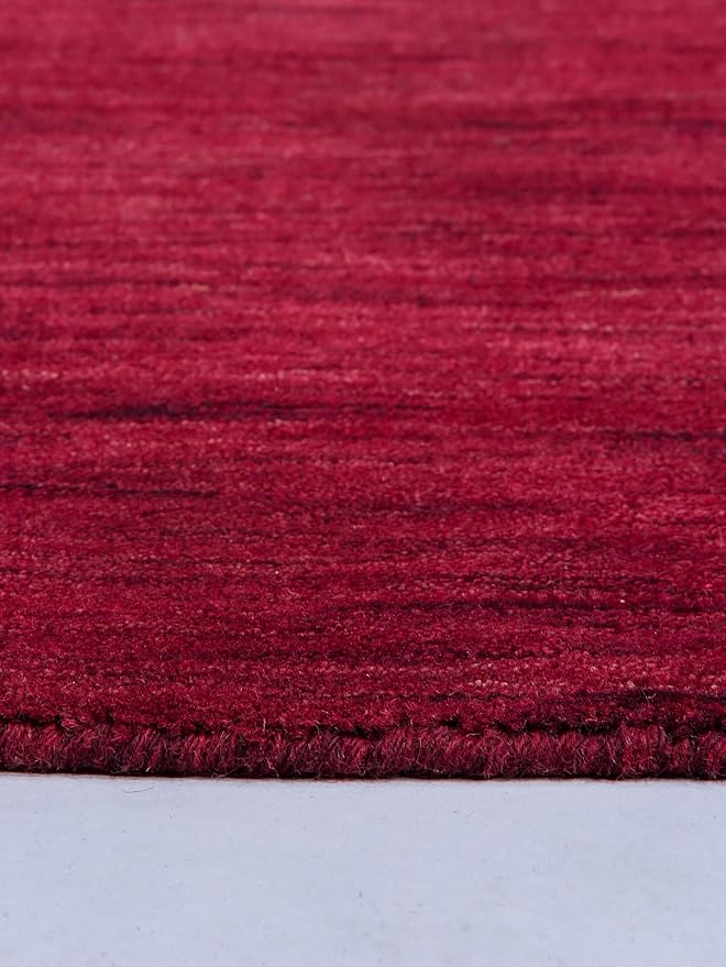 Hand Knotted Loom Wool ECO-Friendly Area Rugs - 8'x8', Square, Dark Red Color, Solid Plain Design, High Pile Handmade Anti Skid Area Rugs for Living Room, Bed Room (L00111)