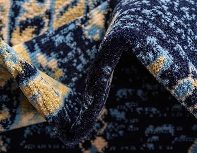 Unique Loom Taftan Collection Border Geometric Tribal Inspired Design Area Rug (9' 0 x 12' 0 Rectangular, Navy Blue/ Gold)